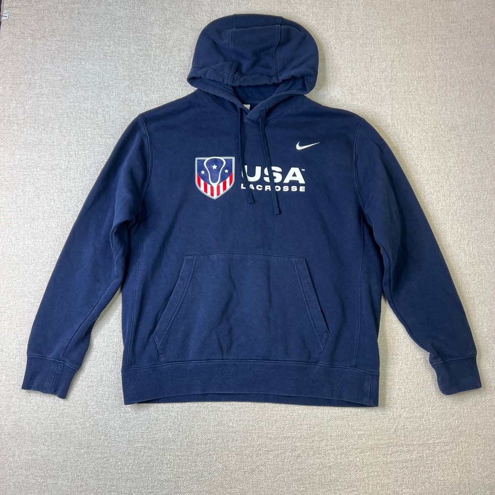 Nike Mens USA Lacrosse Hoodie Navy Blue Fleece Pullover Large